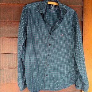 Men's Louis Philippe Green and blue Checkered Shirt size medium/39cm jermyn fit